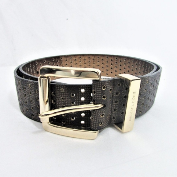 Micheal Kors Brown Leather Gold Buckle Women's Belt size Large - Picture 1 of 9